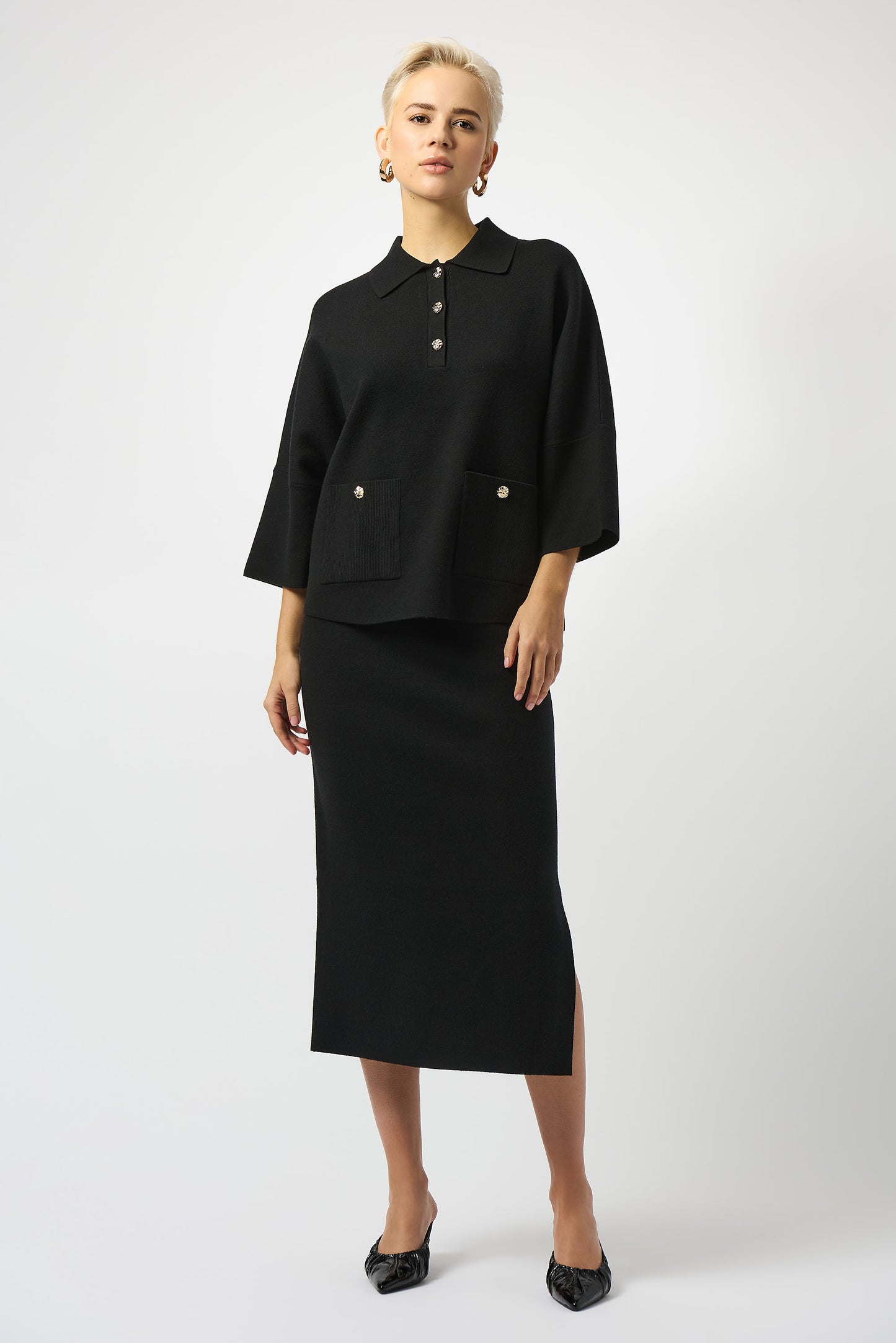 Falda midi de punto negro 243967F25