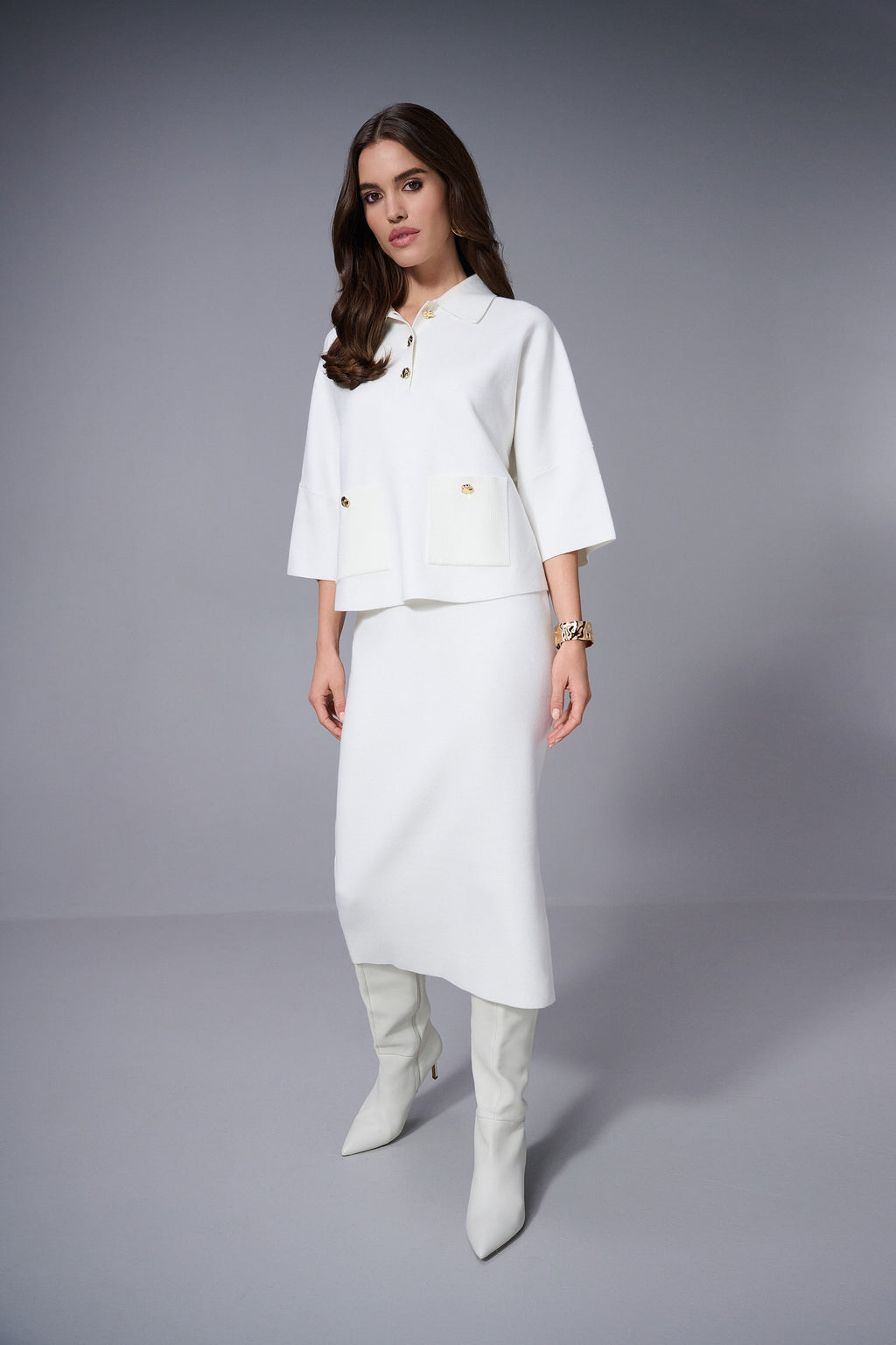 Falda midi de punto blanco invierno 243967F25