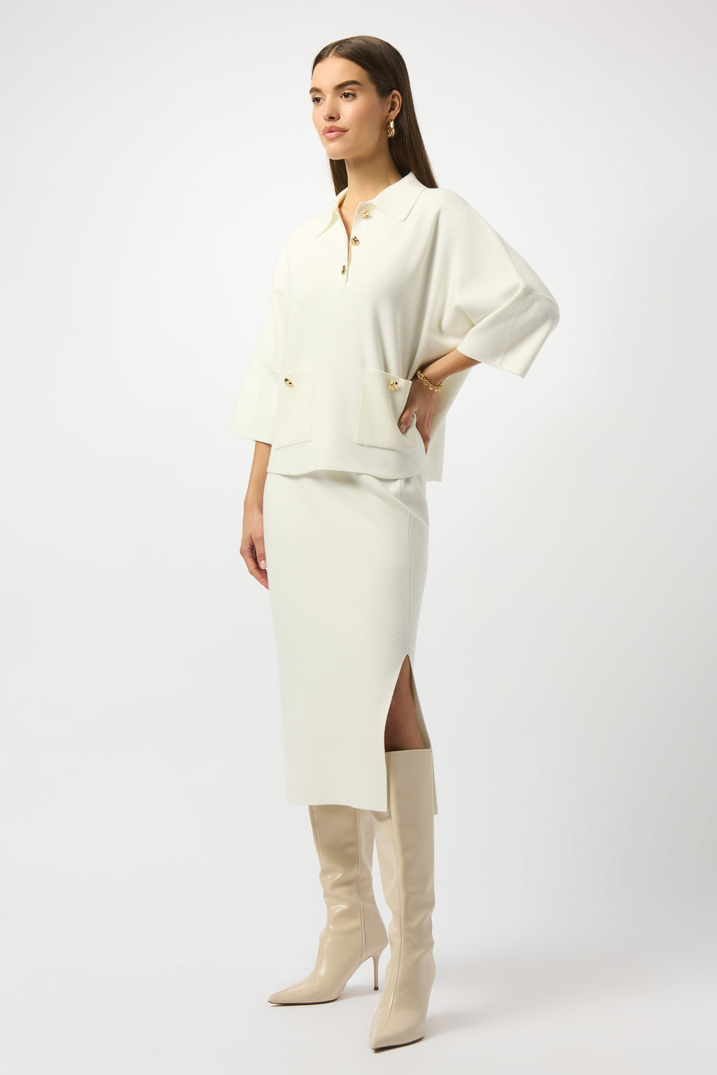 Falda midi de punto blanco invierno 243967F25