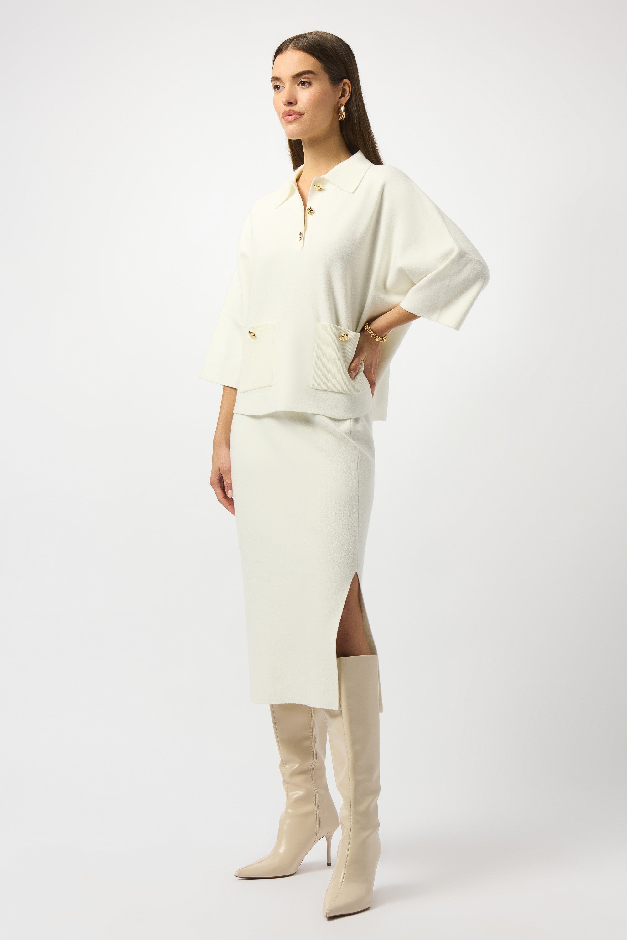 Falda midi de punto blanco invierno 243967F25