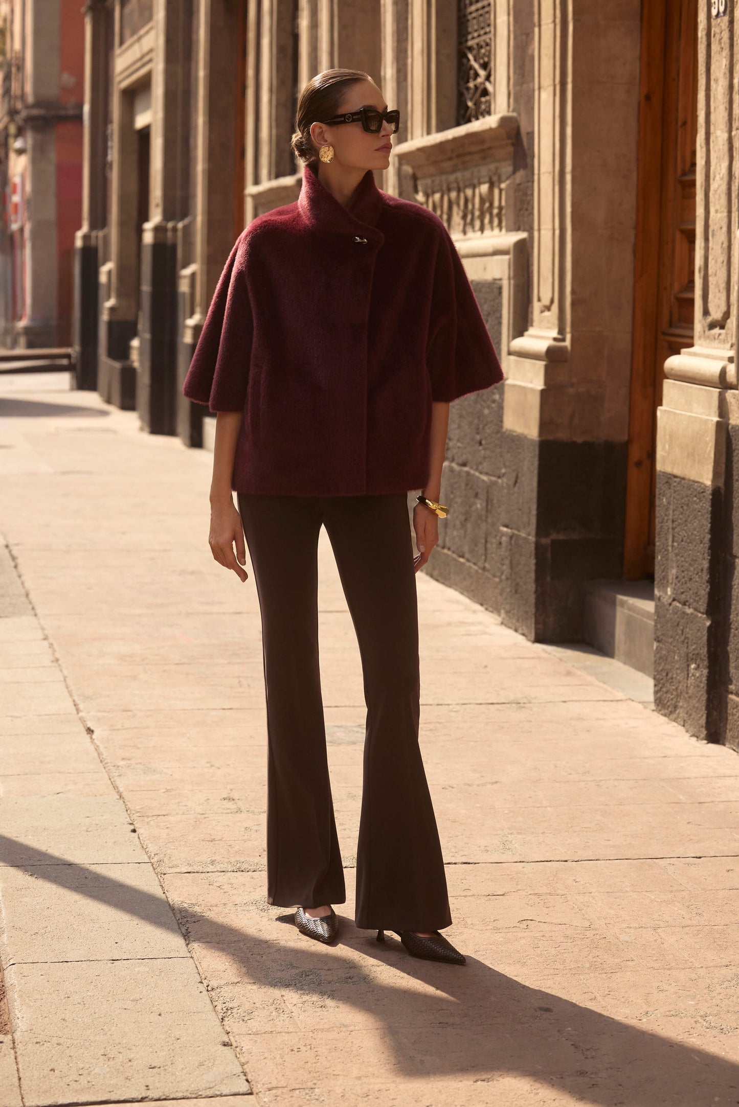 Chaqueta de piel y ante sintéticos rojo merlot 253924