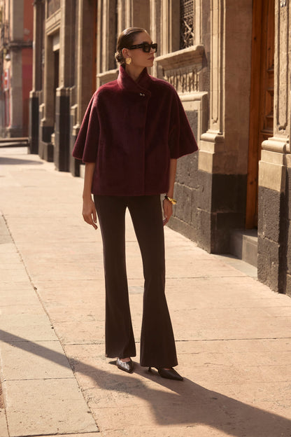 Chaqueta de piel y ante sintéticos rojo merlot 253924