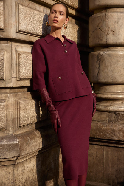 Jersey con cuello polo rojo merlot 253962