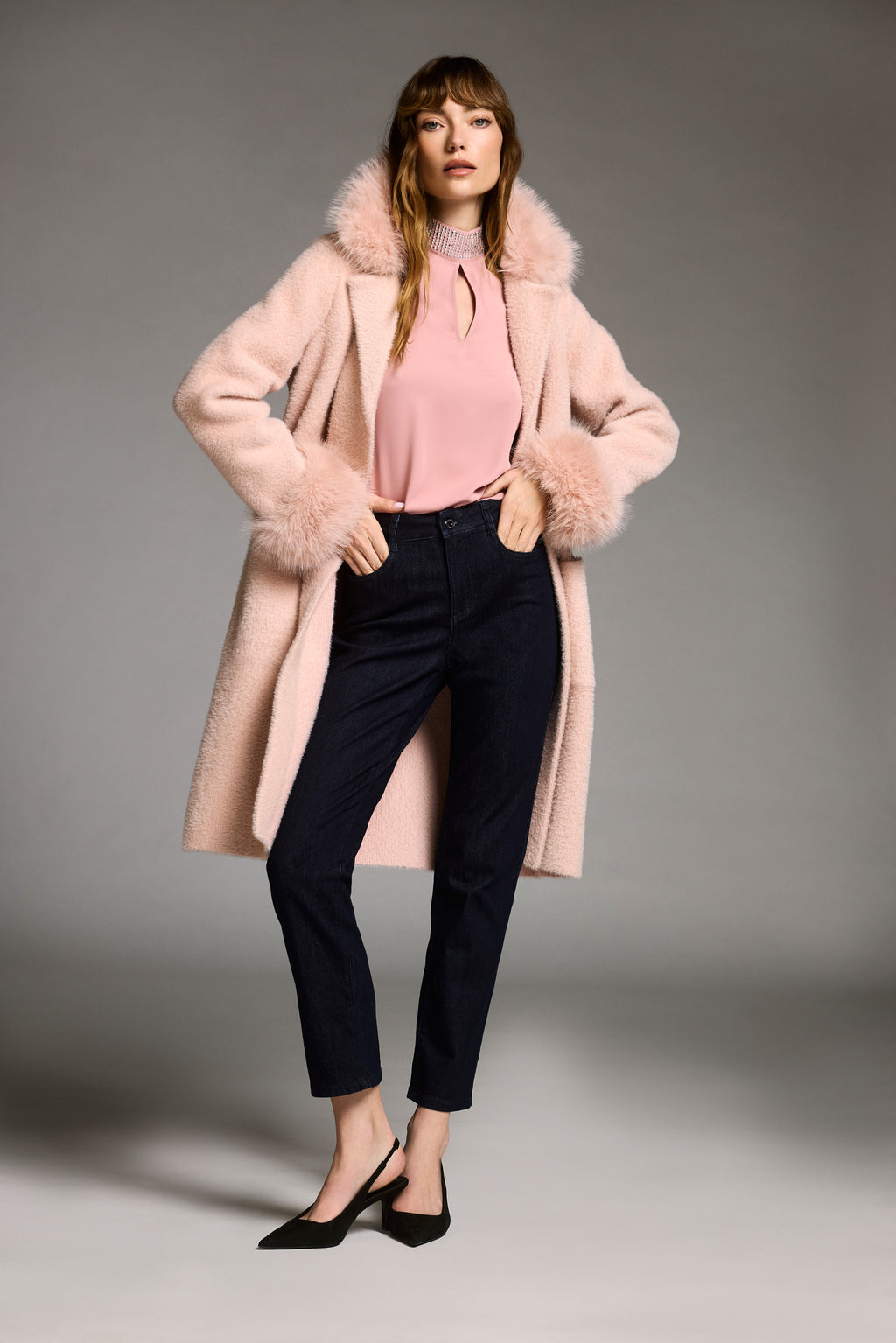 Abrigo con plumas desmontables rosa 243923F25