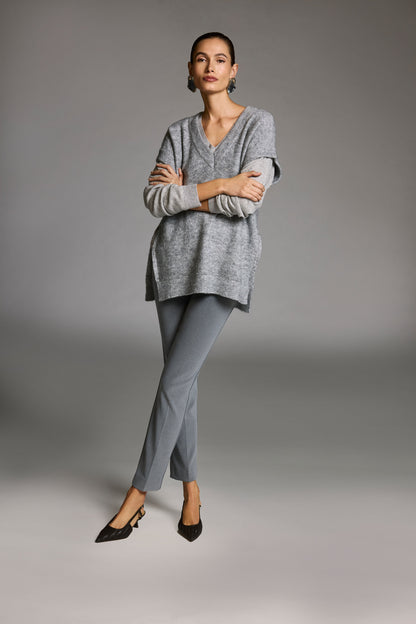 Jersey con escote de pico de lana gris claro 253967 LG