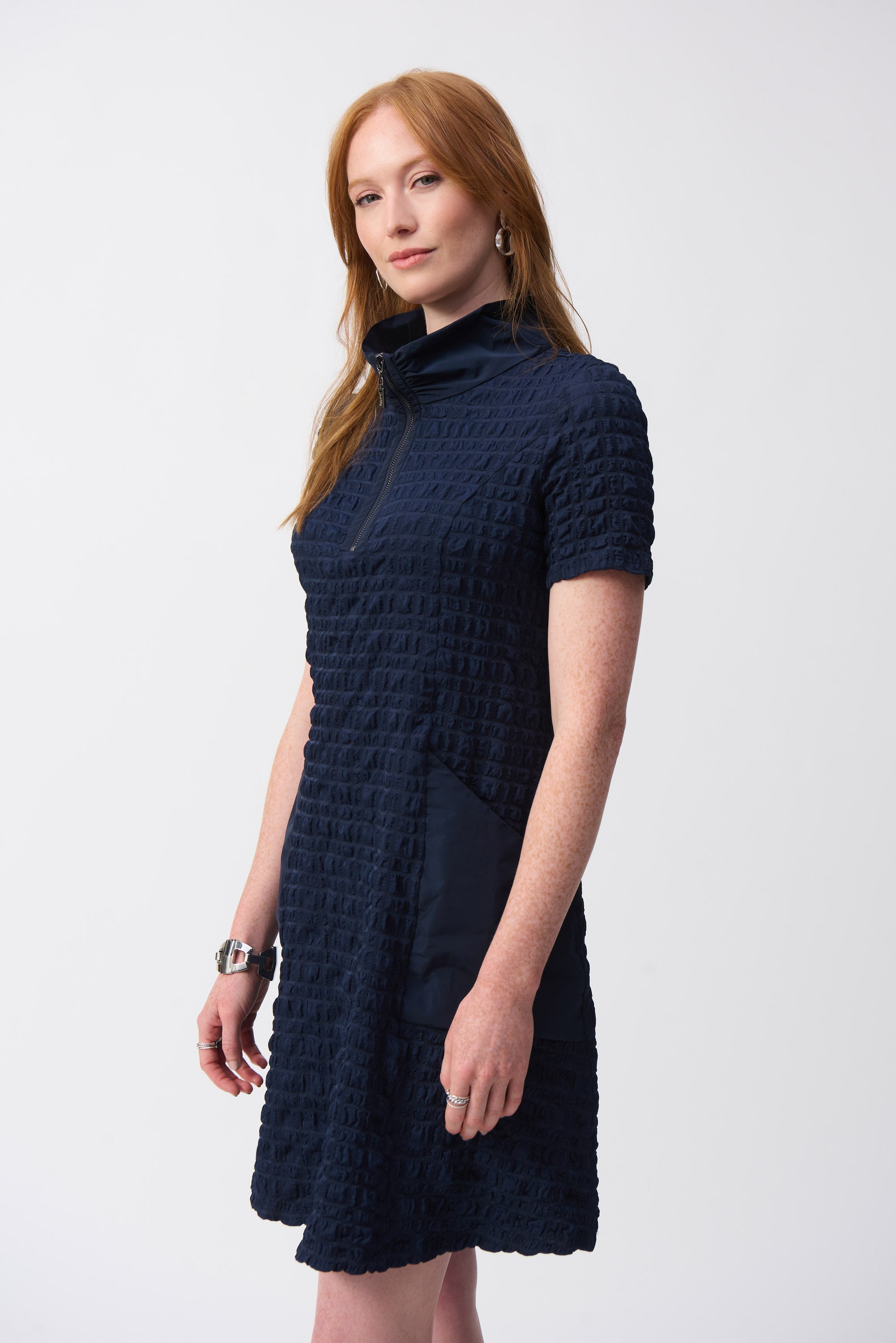 Vestido de línea A de jacquard azul marino 251084