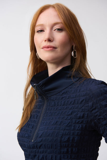 Vestido de línea A de jacquard azul marino 251084