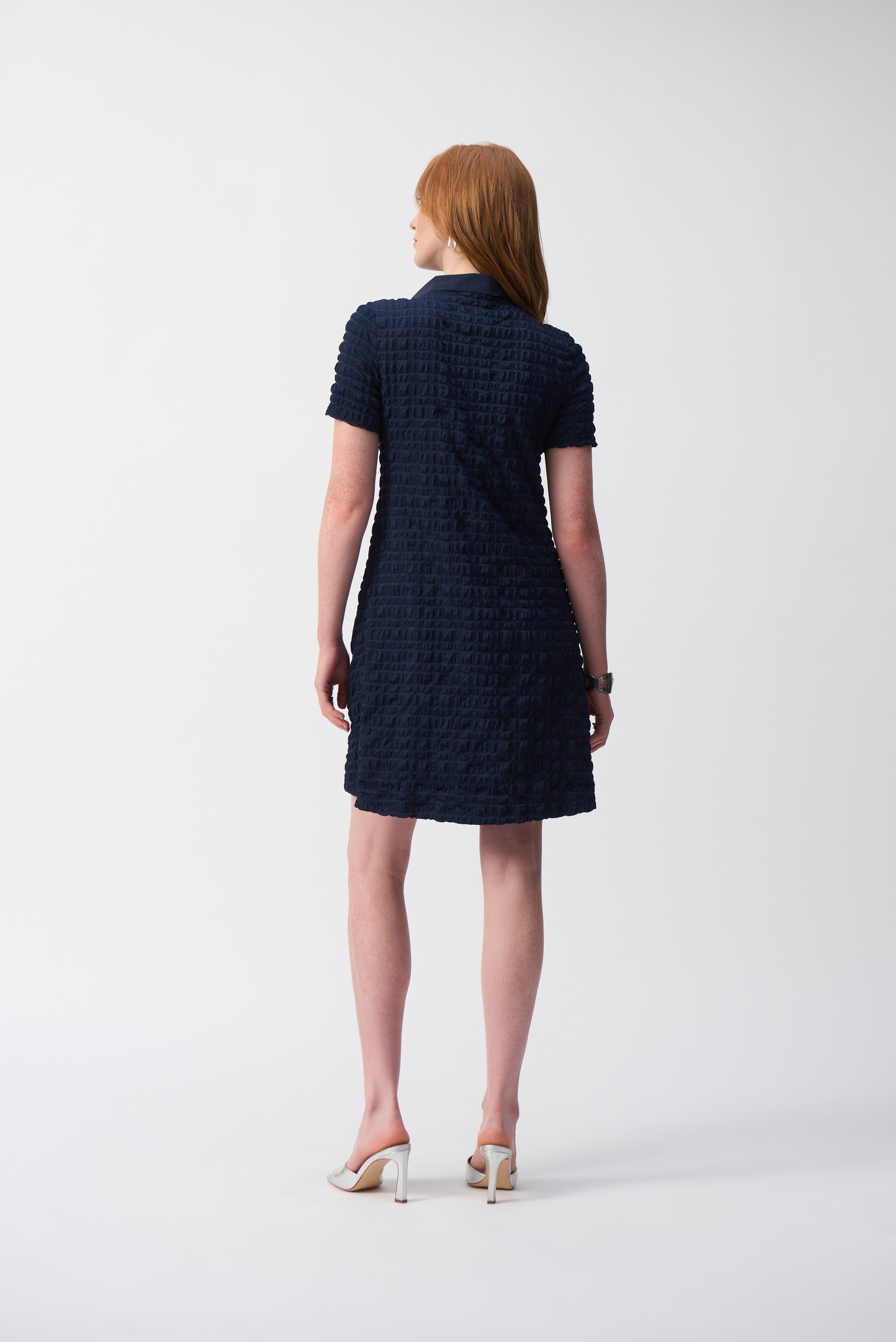 Vestido de línea A de jacquard azul marino 251084
