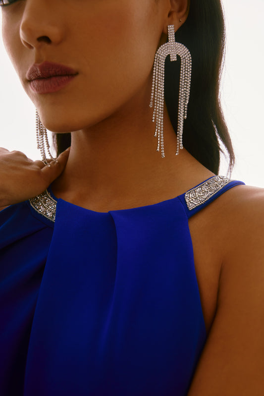 Vestido con cuello halter azul zafiro 251709 | Signature