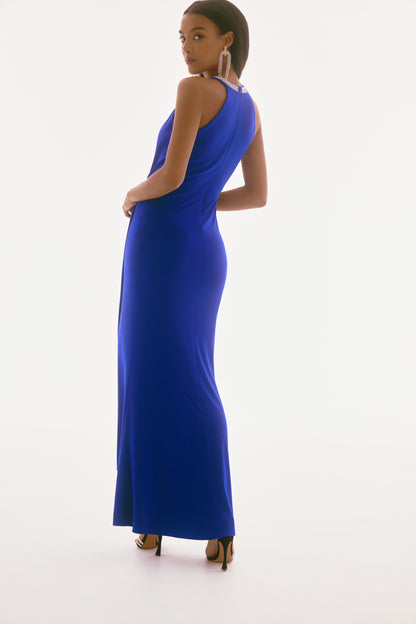 Vestido con cuello halter azul zafiro 251709 | Signature