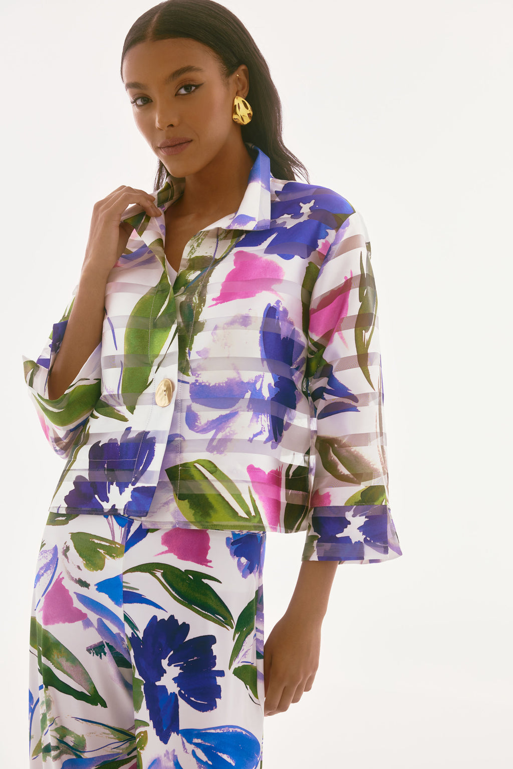 Chaqueta con estampado de flores con transparencia | Signature 251776