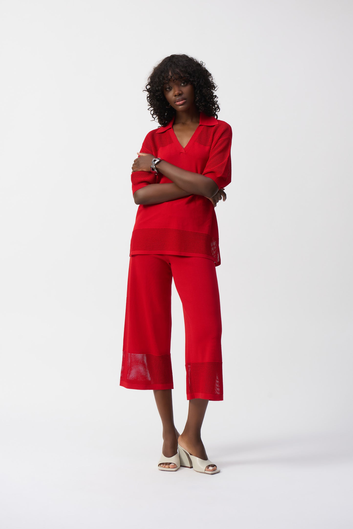 Pantalones culotte de punto con detalle de pointelle rojo radiante 251915