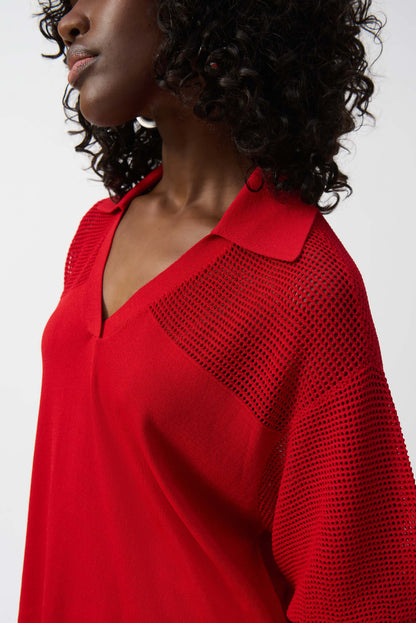Jersey de punto con detalle de pointelle rojo radiante 251925