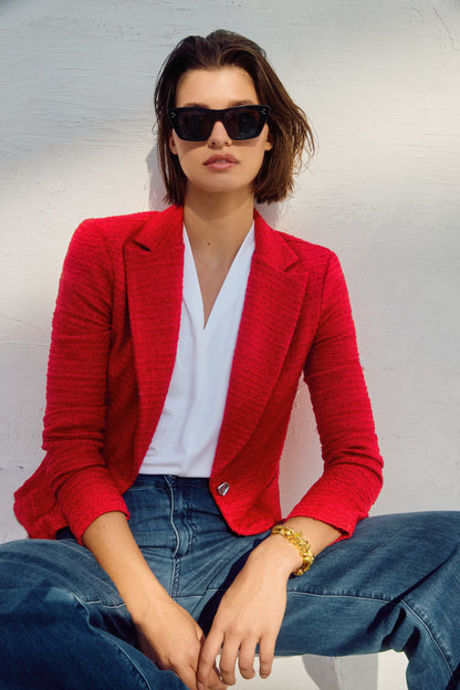 Blazer ajustado de bouclé rojo radiante 251239