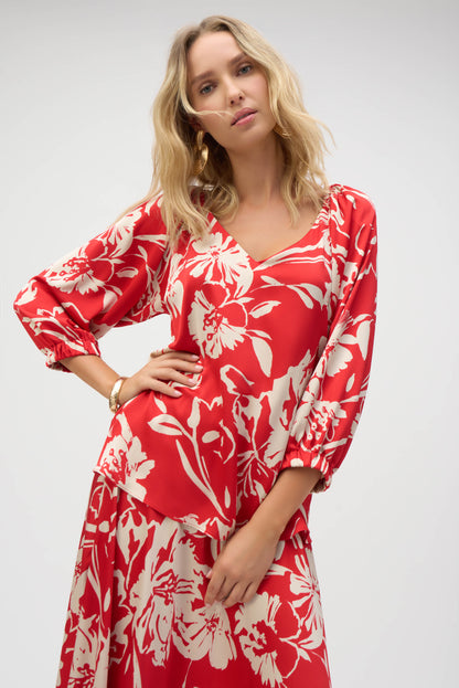 Blusa con estampado floral rojo 252119