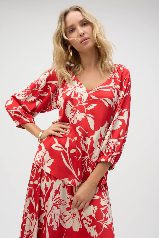 Blusa con estampado floral rojo 252119