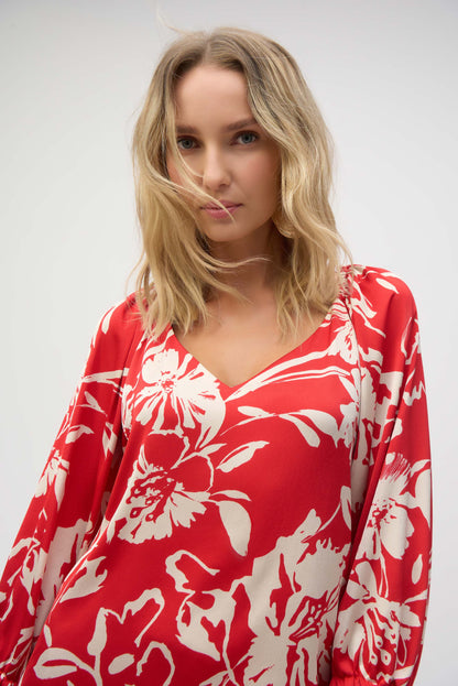 Blusa con estampado floral rojo 252119