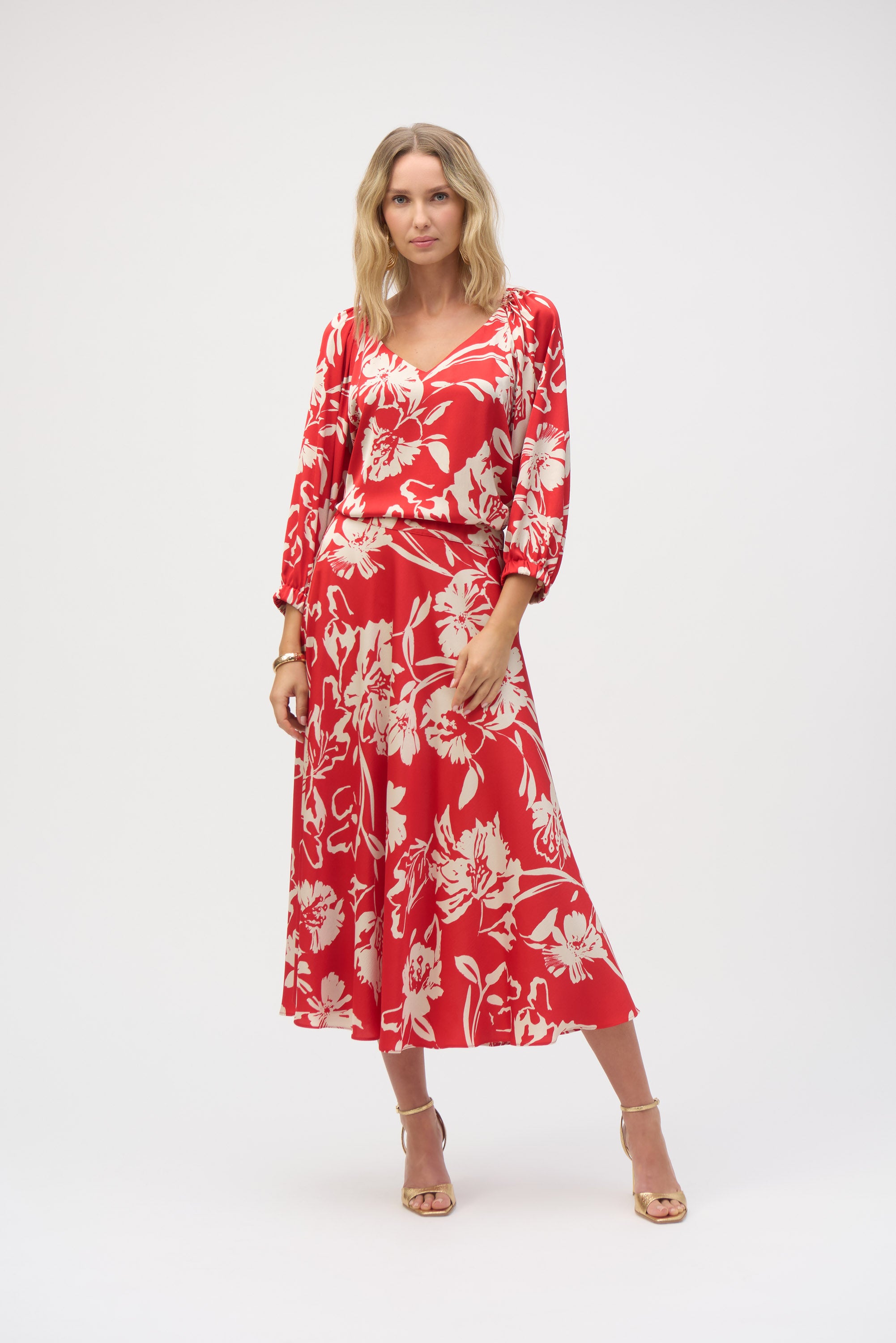 Falda de raso con estampado floral de línea A 252176