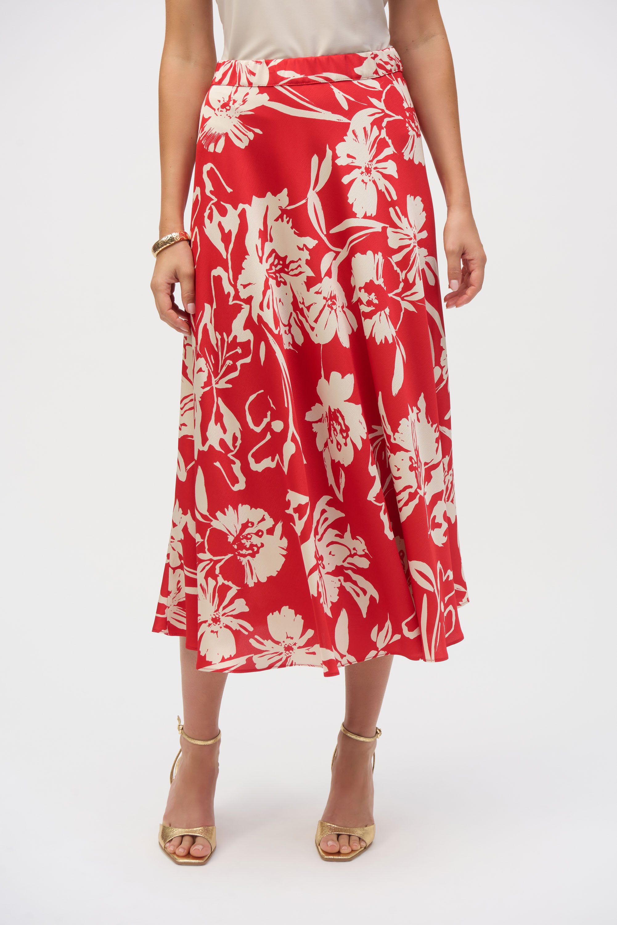 Falda de raso con estampado floral de línea A 252176