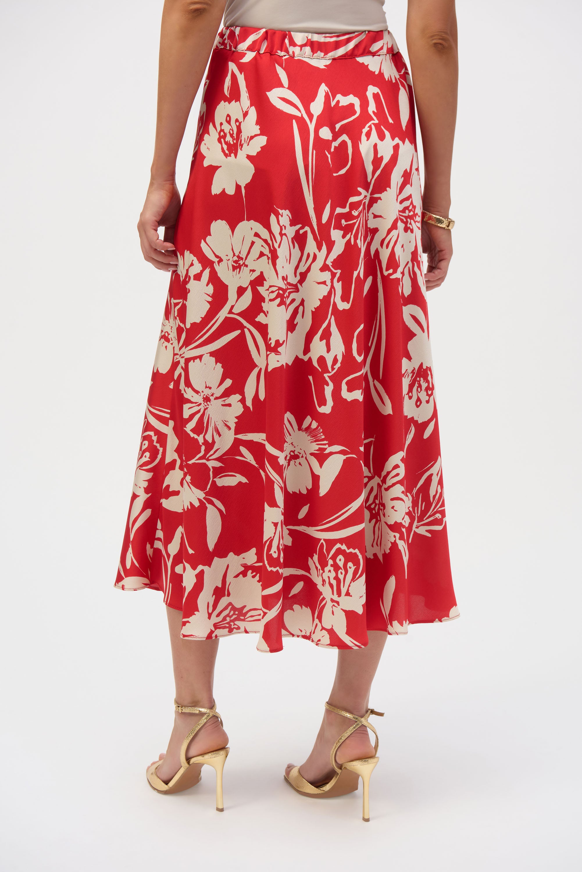 Falda de raso con estampado floral de línea A 252176