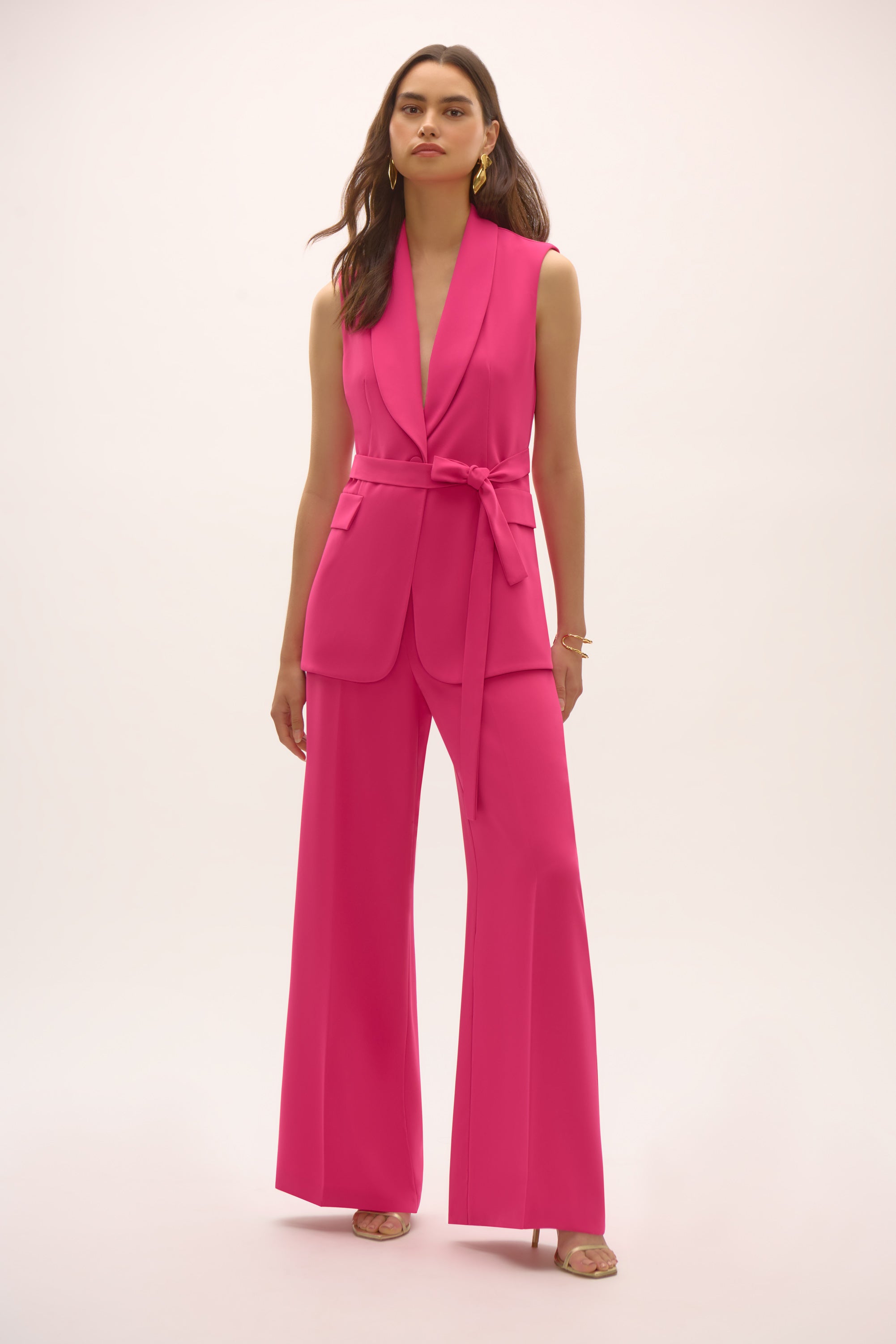 Chaleco con cinturón de crepé rosa geranio 252709 | Signature
