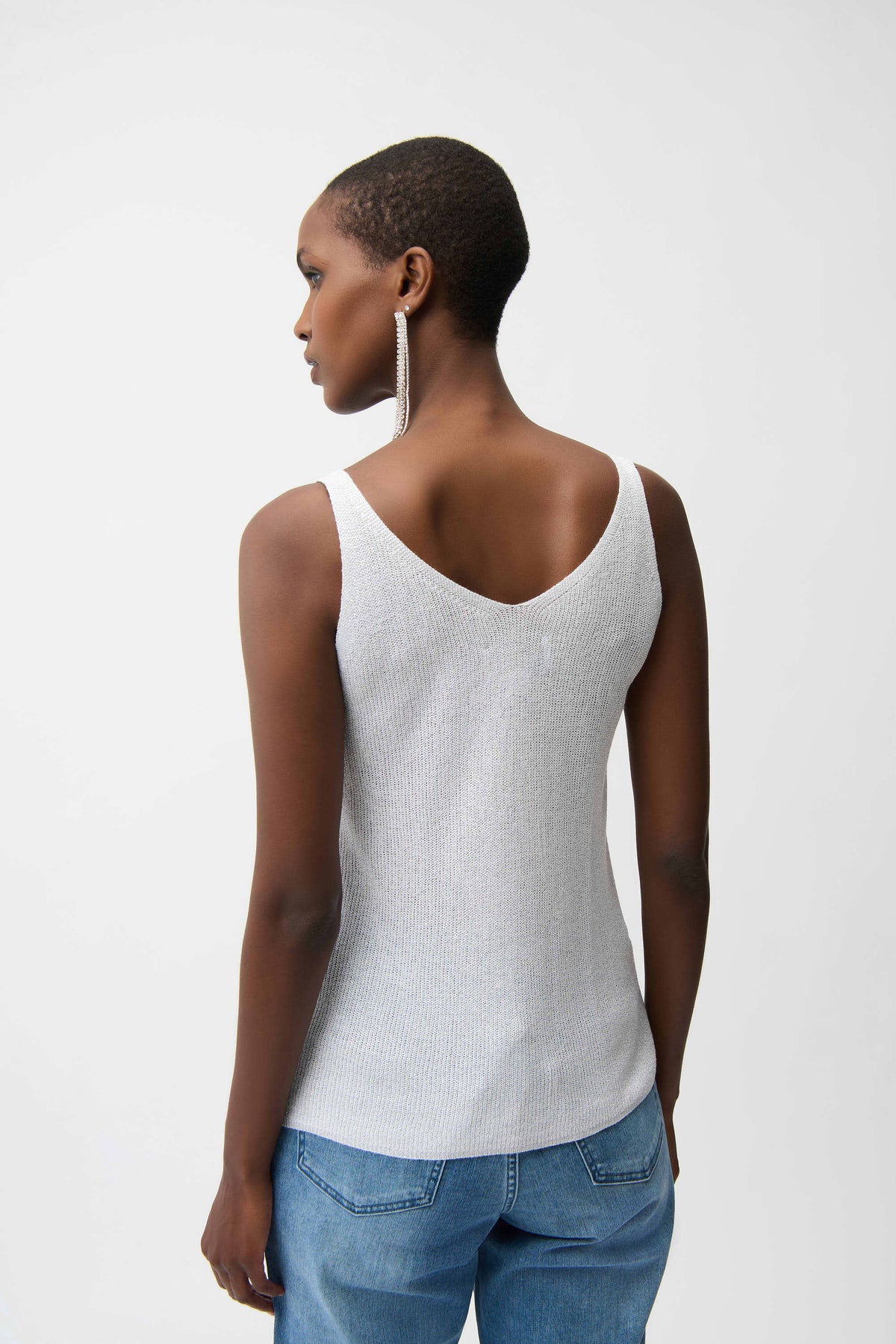 Blusa sin mangas metalizada con pedrería blanco 252915S2