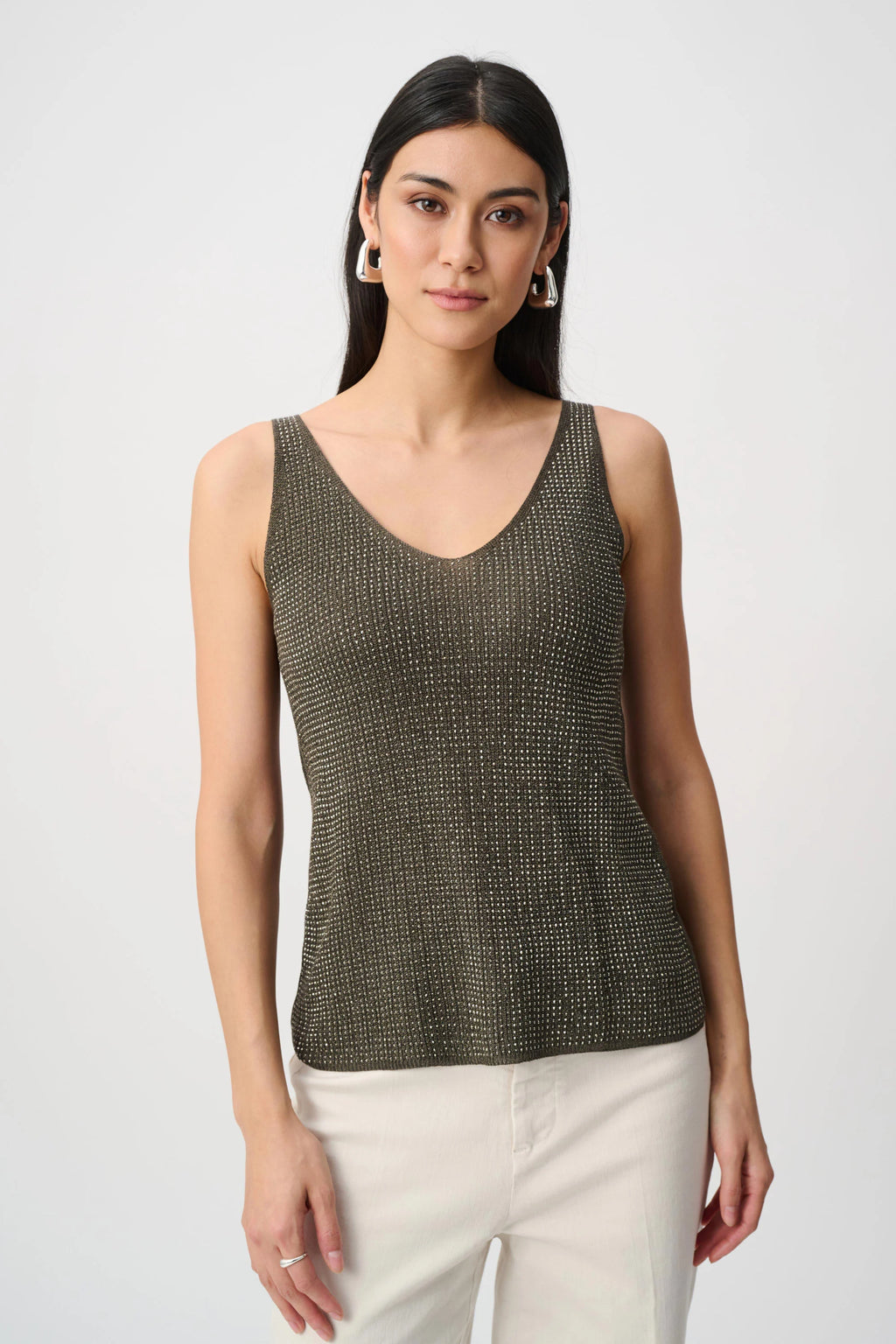 Blusa sin manga metalizada con pedrería verde aguacate 252915F2