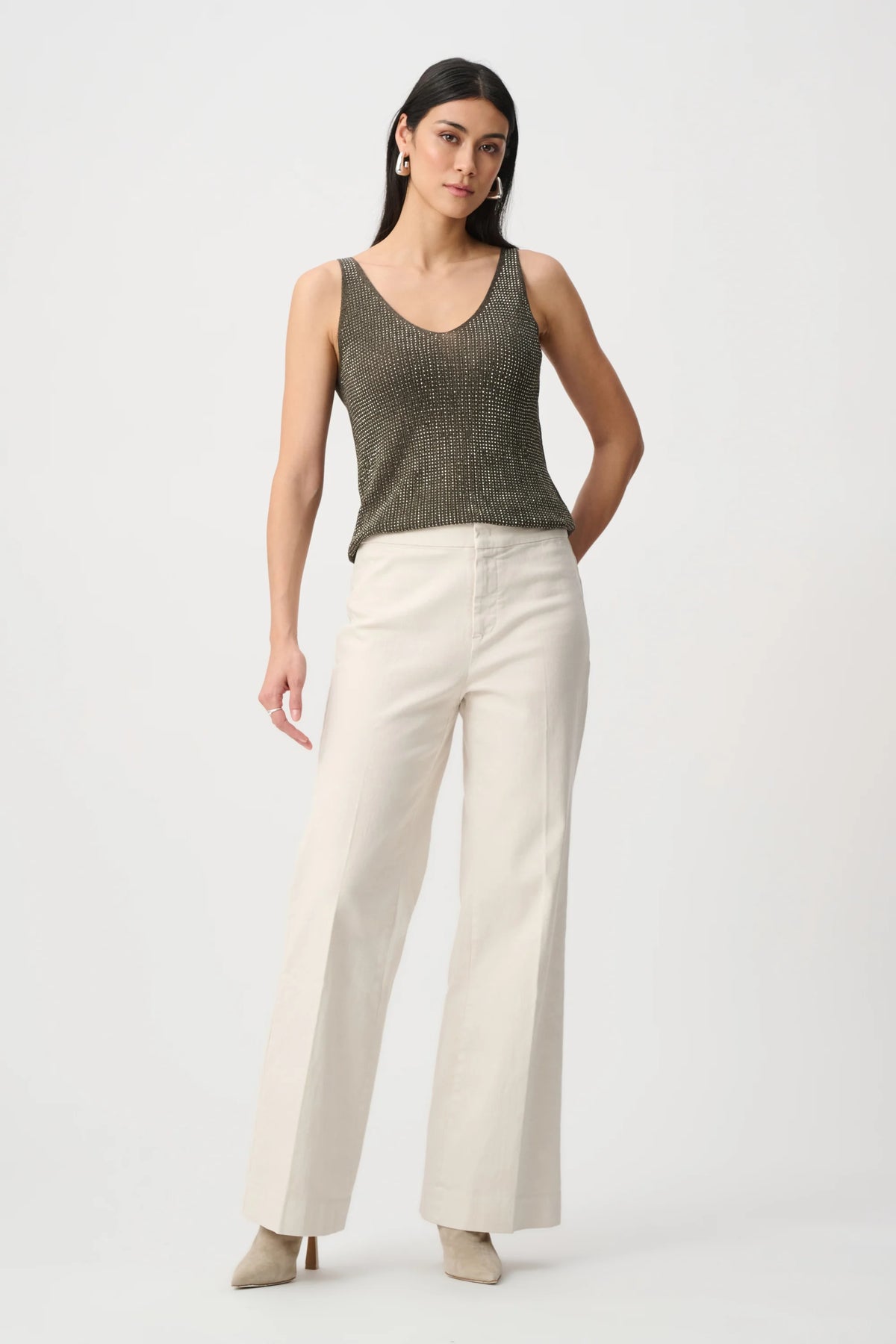 Blusa sin manga metalizada con pedrería verde aguacate 252915F2