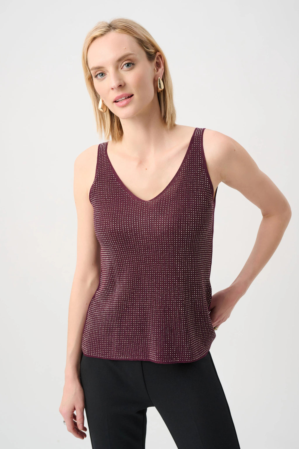 Blusa sin mangas metalizada con pedrería rojo baya 252915F2