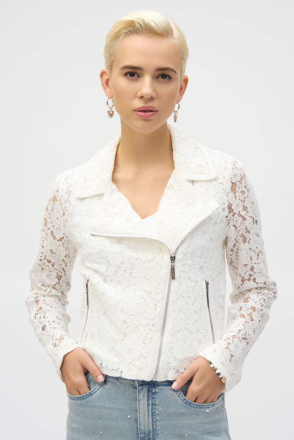 Chaqueta moto con encaje vainilla 252920