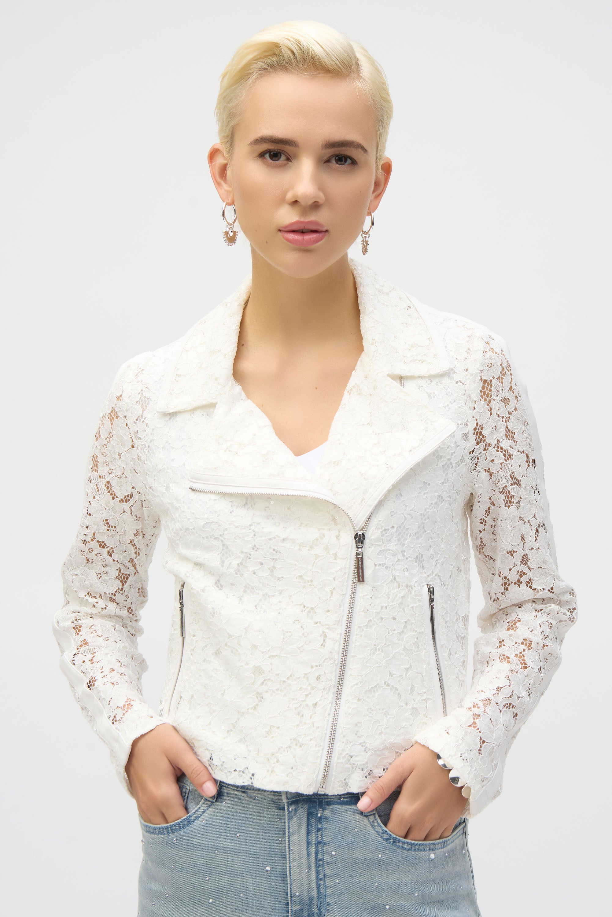 Chaqueta moto con encaje vainilla 252920