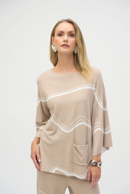 Jersey de punto líneas abstractas beige duna 252932