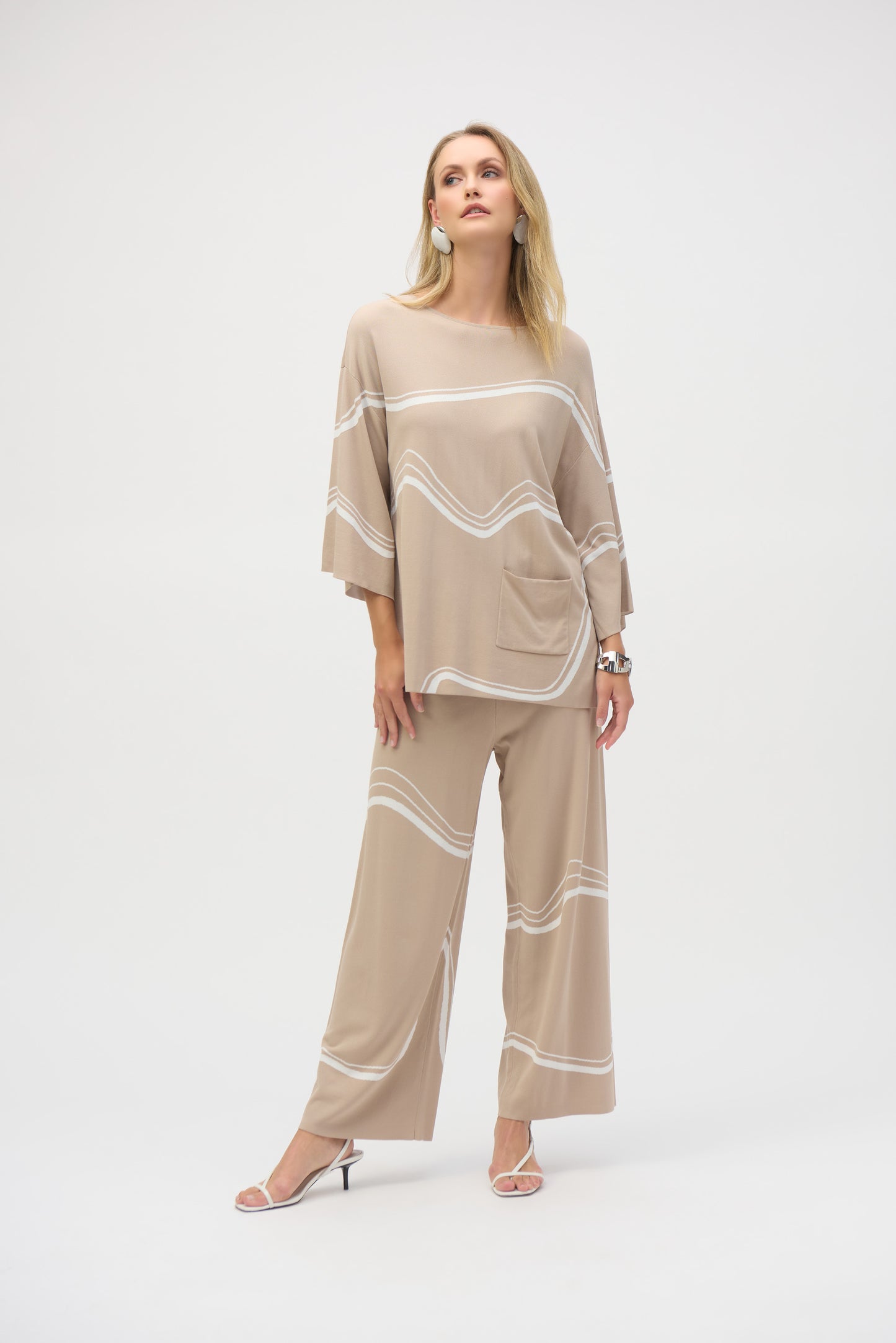 Jersey de punto líneas abstractas beige duna 252932