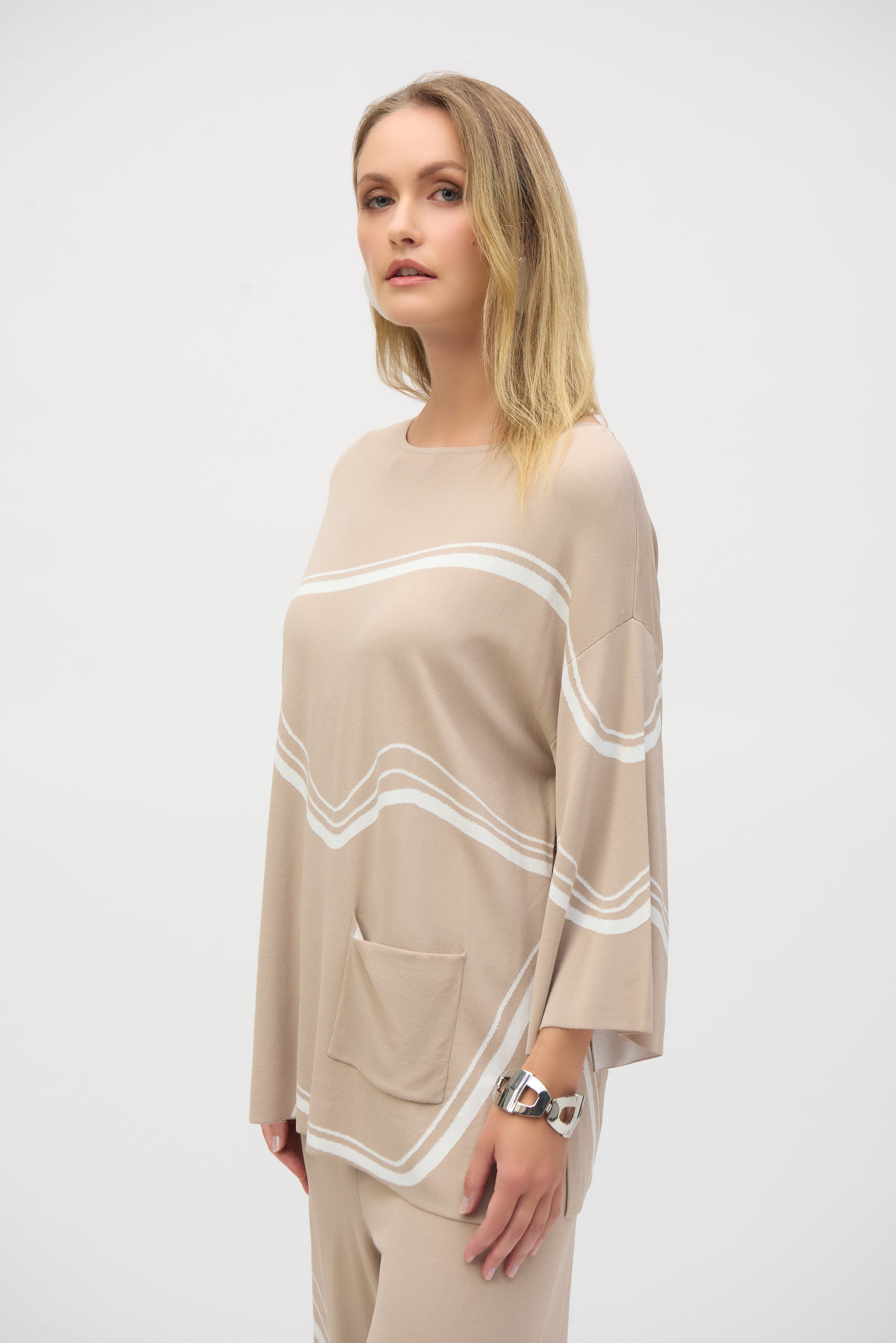 Jersey de punto líneas abstractas beige duna 252932