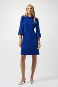 Vestido con flecos en puño azul zafiro 253054