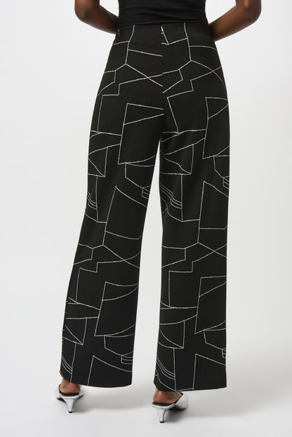 Pantalón de pierna ancha con estampado abstracto negro 253080
