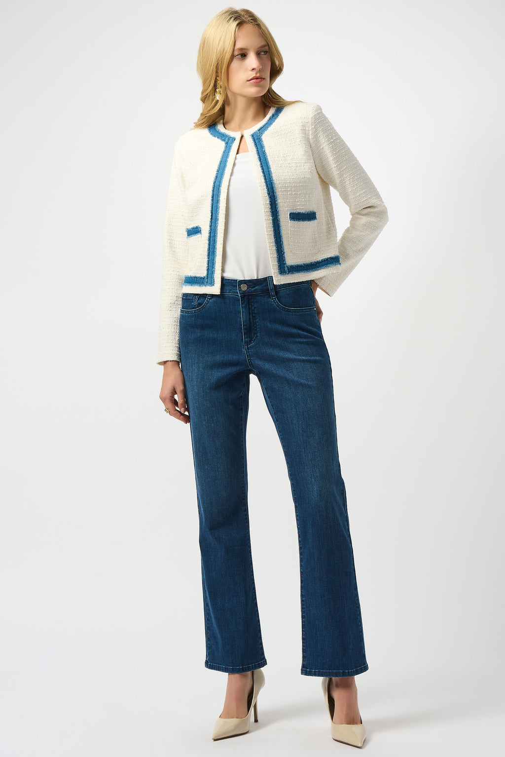 Chaqueta de boucle con ribete blanco y azul 253108