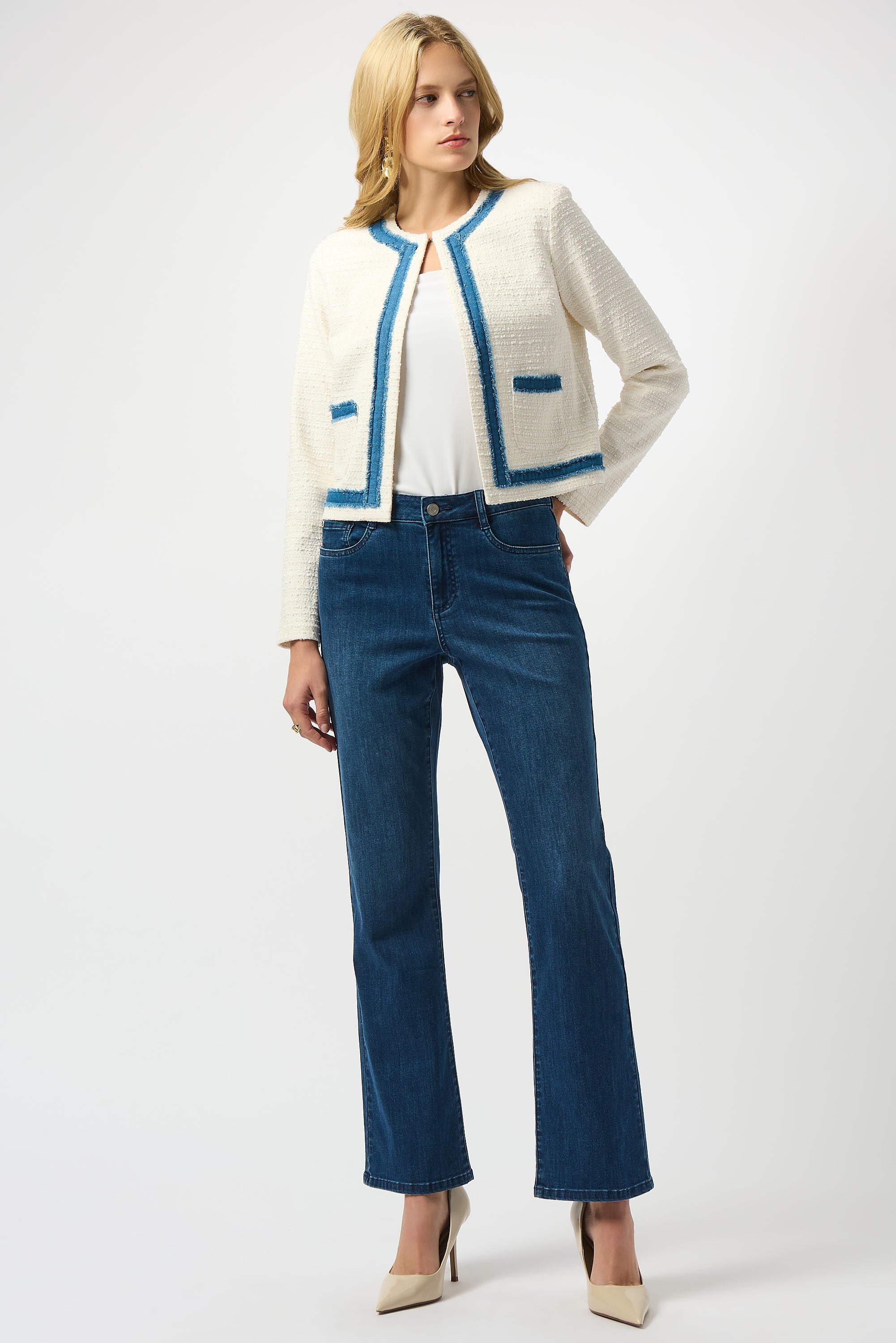 Chaqueta de boucle con ribete blanco y azul 253108