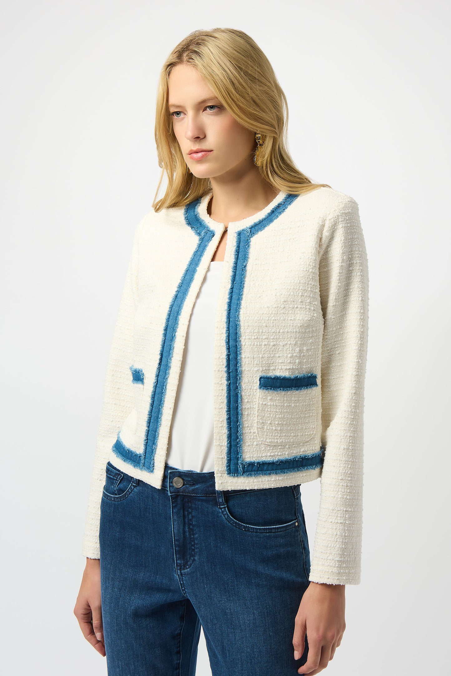 Chaqueta de boucle con ribete blanco y azul 253108