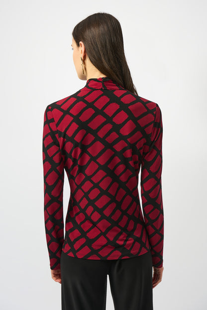 Blusa cruzada con estampado geométrico negro y rojo 253139