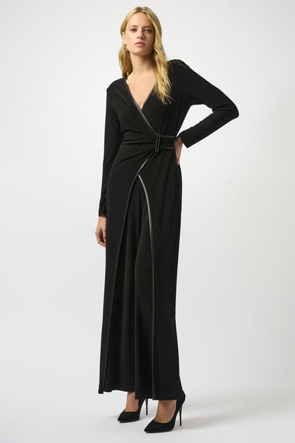 Jumpsuit de pierna ancha con polipiel negro 253249