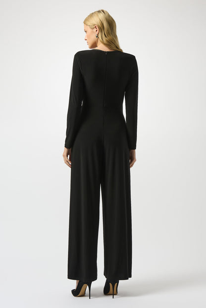Jumpsuit de pierna ancha con polipiel negro 253249