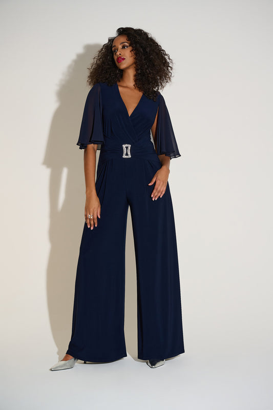 Jumpsuit de pierna ancha con capa azul marino 253723 | Signature