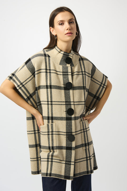 Poncho de punto de cuadros champán y negro 253903