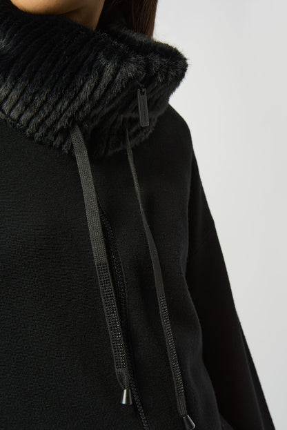 Chaqueta de punto de jersey con ribete de peluche negro 253905