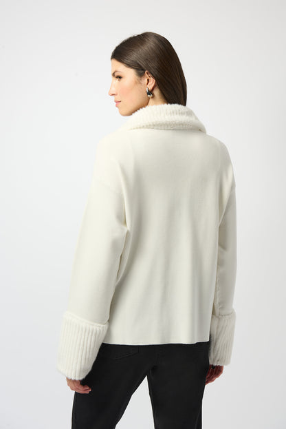 Chaqueta de punto de jersey con ribete de peluche blanco invierno 253905