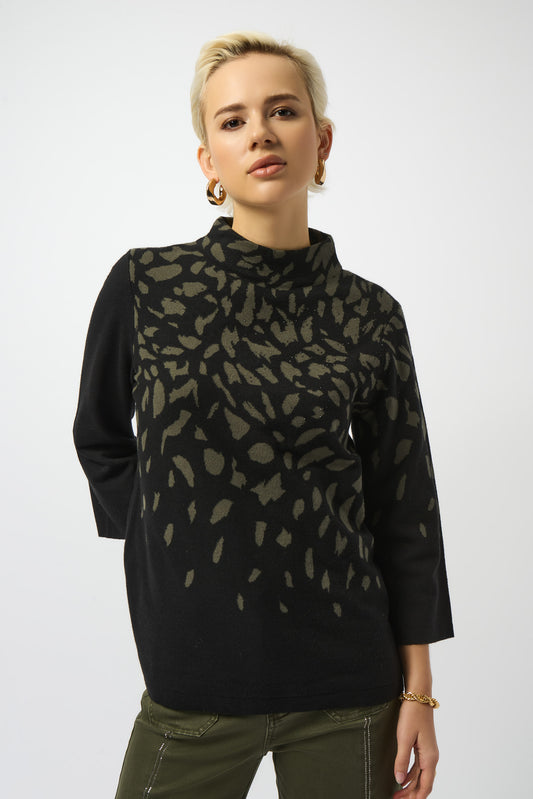 Jersey de jacquard con estampado animal negro y verde 253912