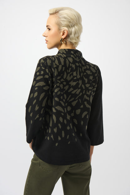 Jersey de jacquard con estampado animal negro y verde 253912