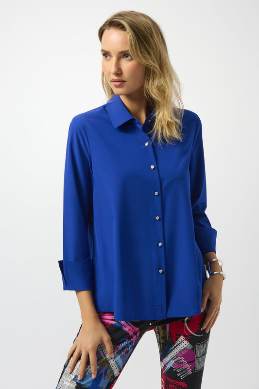 Blusa elástica con cierre trasero azul zafiro 253923