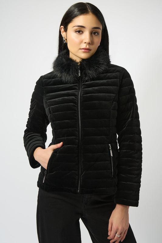 Chaqueta de terciopelo elástico acolchada negro 253928